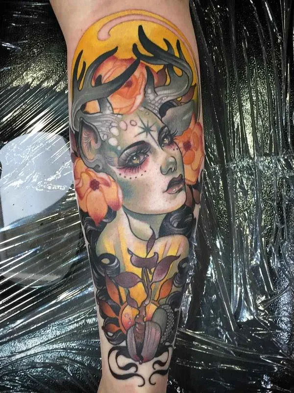 female color neo traditional Tatuaggio su forearm #11629 | Tatuatore Kat Abdy