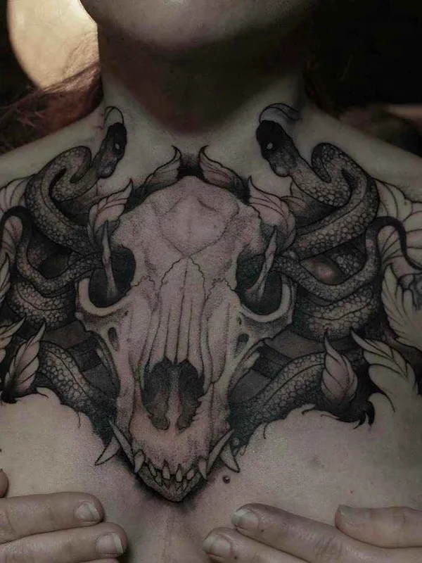 female black and grey black and grey tattoo on chest #8926 | Tattoo Artist Rob Borbas