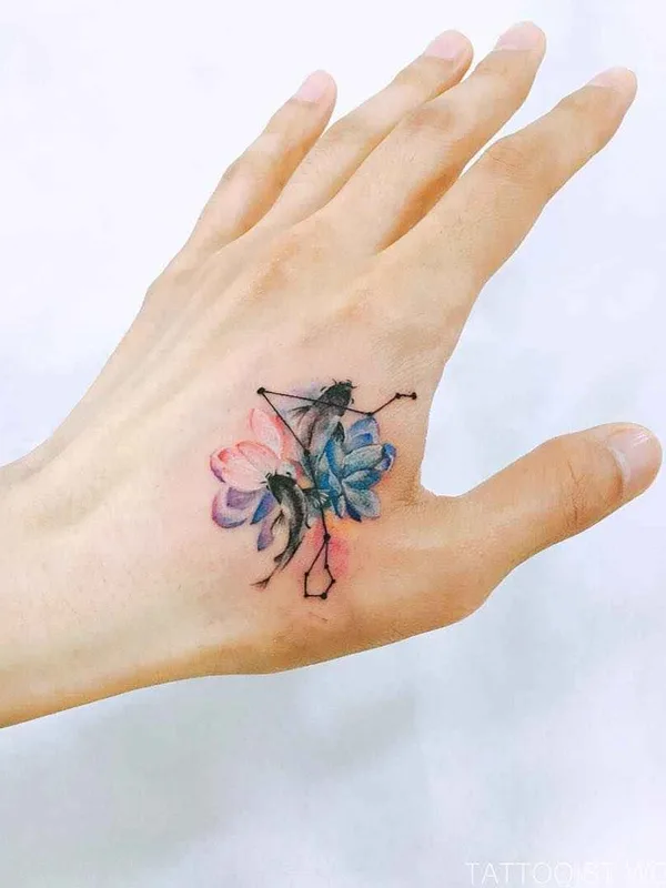 color watercolor tattoo on back of hand #11990 | Tattoo Artist Wonseok