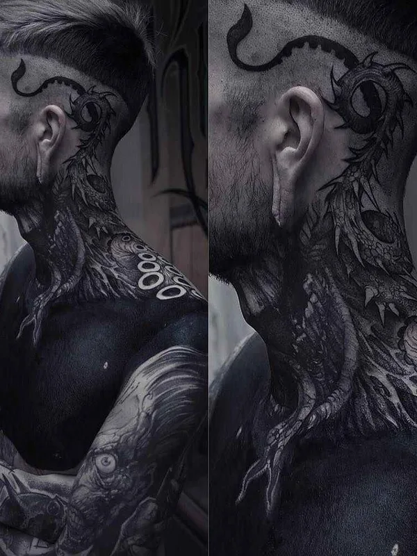 male black blackwork tattoo on neck #8930 | Tattoo Artist Rob Borbas
