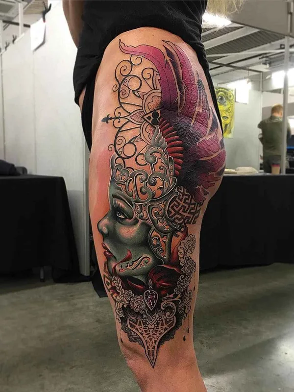 female color realism татуировка на thigh #9964 | Тату мастер Ryan Smith The Scientist