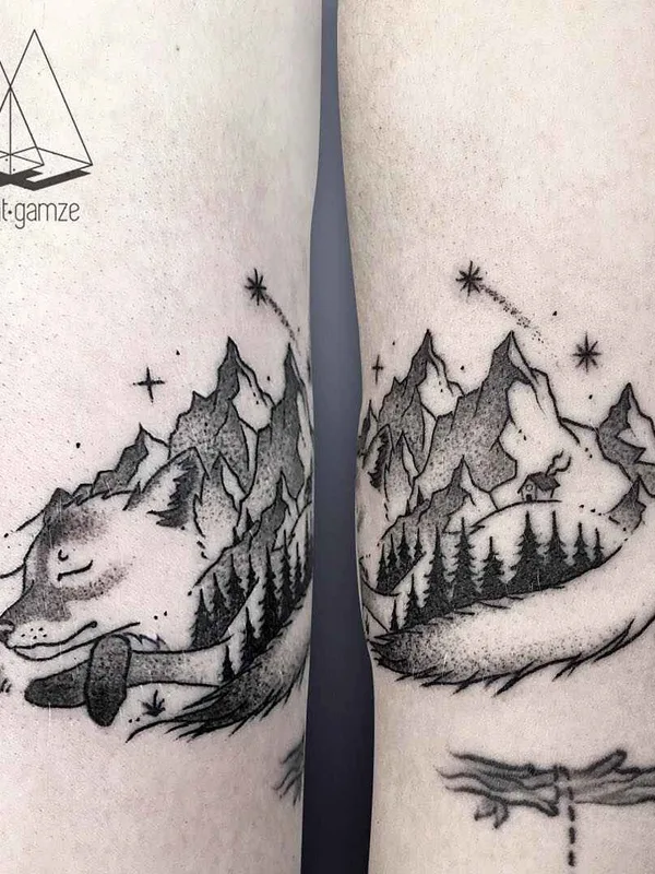 black and grey linework tatuaje en thigh #10241 | Tatuador Mentat Gamze