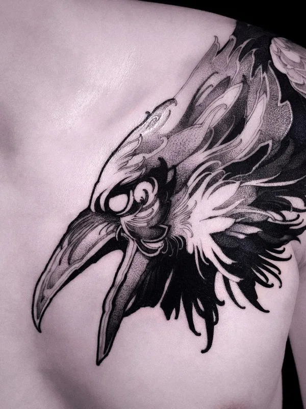 black and grey blackwork татуировка на chest #47303 | Тату мастер Amina Katinova