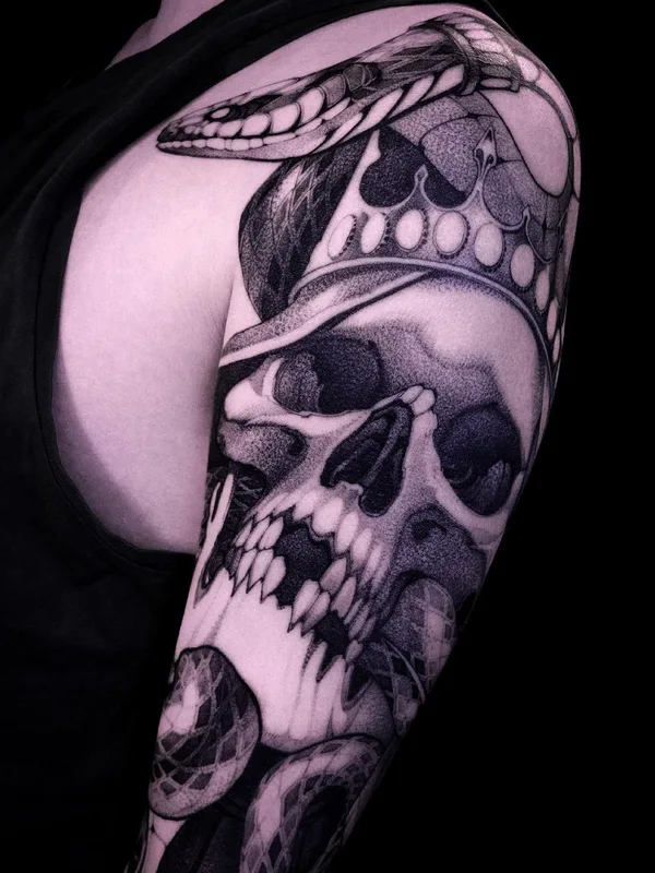 black and grey black and grey татуировка на full sleeve #47301 | Тату мастер Amina Katinova