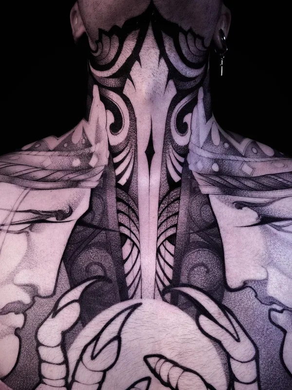 male black and grey blackwork татуировка на chest #47305 | Тату мастер Amina Katinova