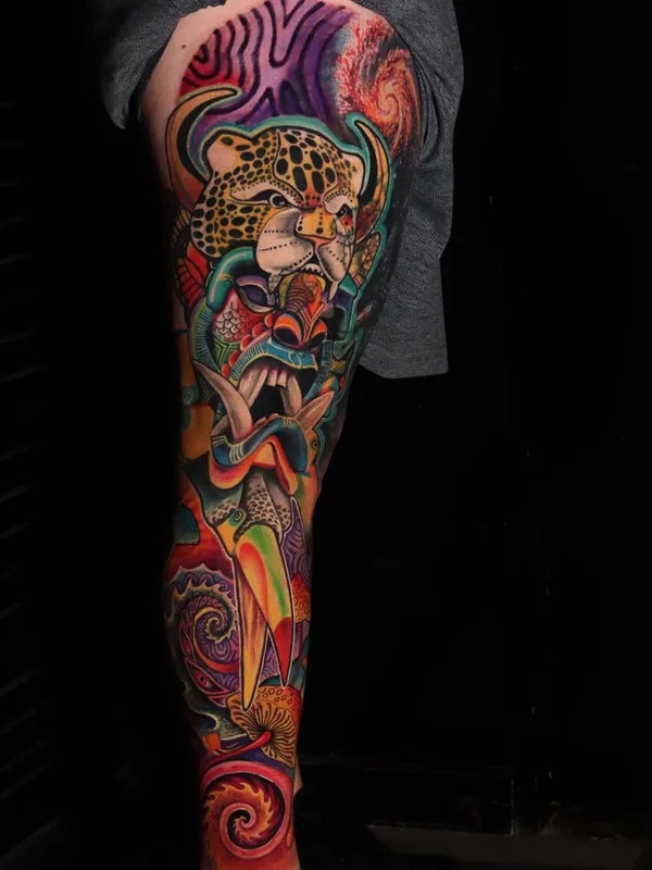 color neo traditional 타투 부위 full leg #47422 | 타투이스트 Moises Kampos