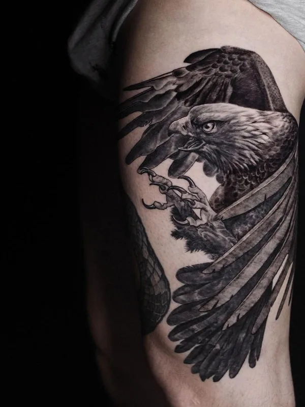 black and grey realism татуировка на thigh #47532 | Тату мастер Alex Gur