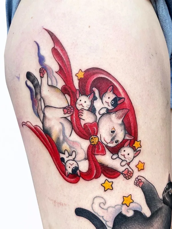 color illustrative tattoo auf thigh #35186 | Tätowierer KIERA