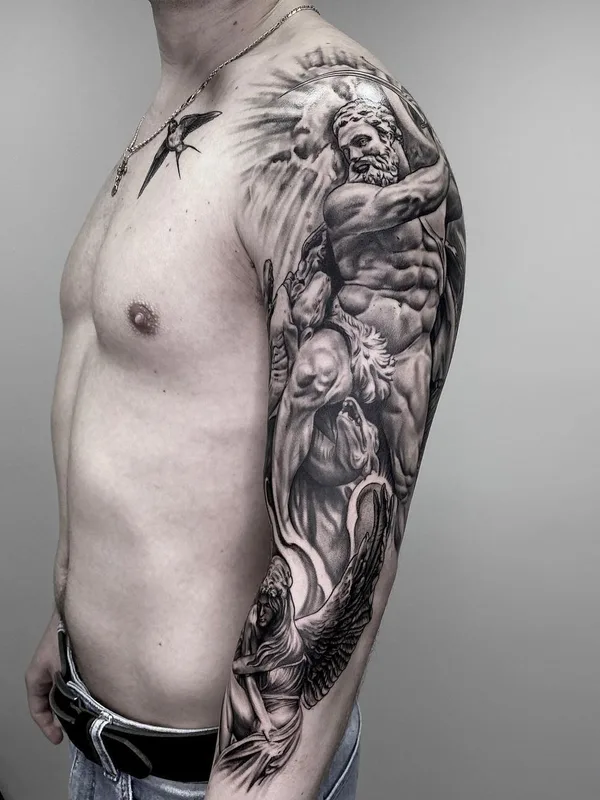 male black and grey realism 타투 부위 full sleeve #51583 | 타투이스트 Иван Шондин