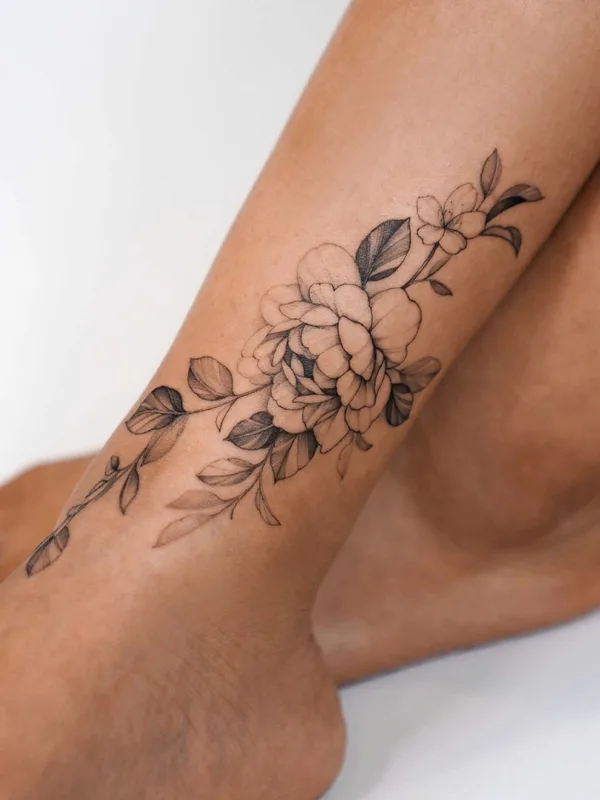 female black botanic tattoo on leg #51601 | Tattoo Artist Zee