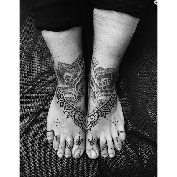 Ornamental tattoo by Ksenia @nayantara.tattoo in Сочи