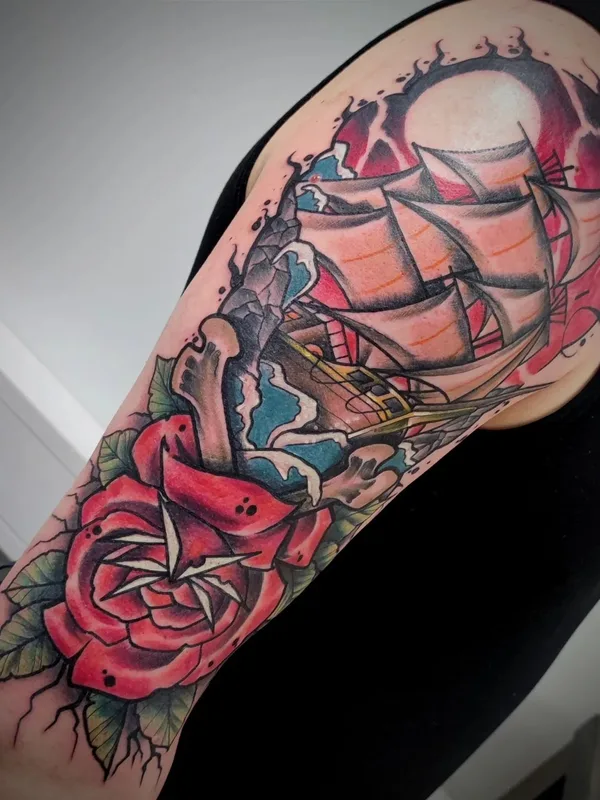 color traditional tattoo auf upper arm #66963 | Tätowierer Niko Parviainen