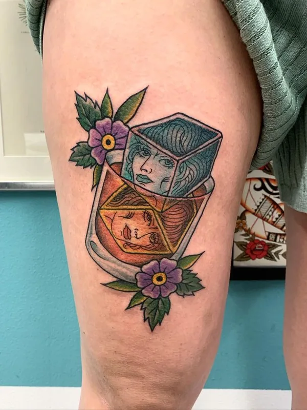 color neo traditional tattoo on thigh #66975 | Tattoo Artist Outi Vihlman