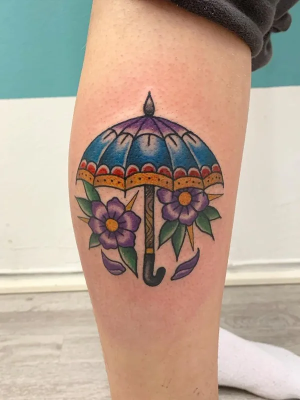 color traditional tattoo on calf #66972 | Tattoo Artist Outi Vihlman