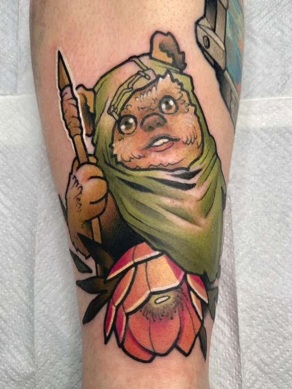 color new school tatouage sur calf #66996 | Artiste tatoueur Aari Ylinen