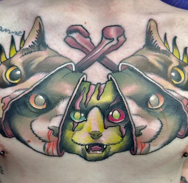 color new school tatouage sur chest #66994 | Artiste tatoueur Aari Ylinen