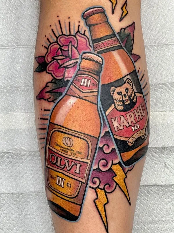 color neo traditional tatouage sur calf #66993 | Artiste tatoueur Aari Ylinen