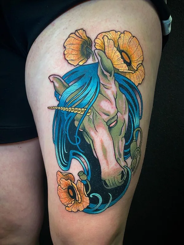 color illustrative татуировка на thigh #67029 | Тату мастер aliki_raftaki
