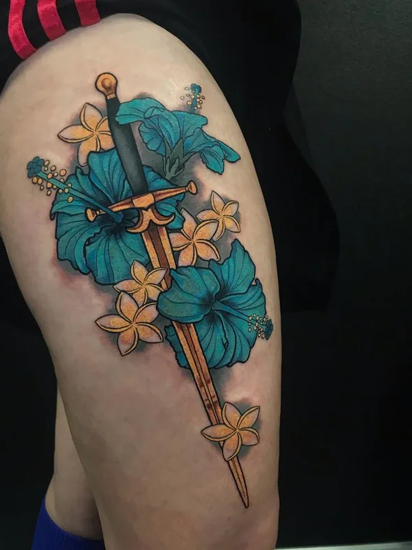 female color illustrative татуировка на thigh #67028 | Тату мастер aliki_raftaki