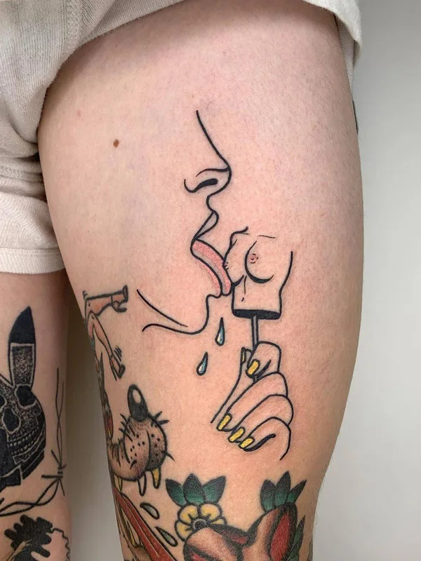 color linework татуировка на thigh #31760 | Тату мастер Brit Abad
