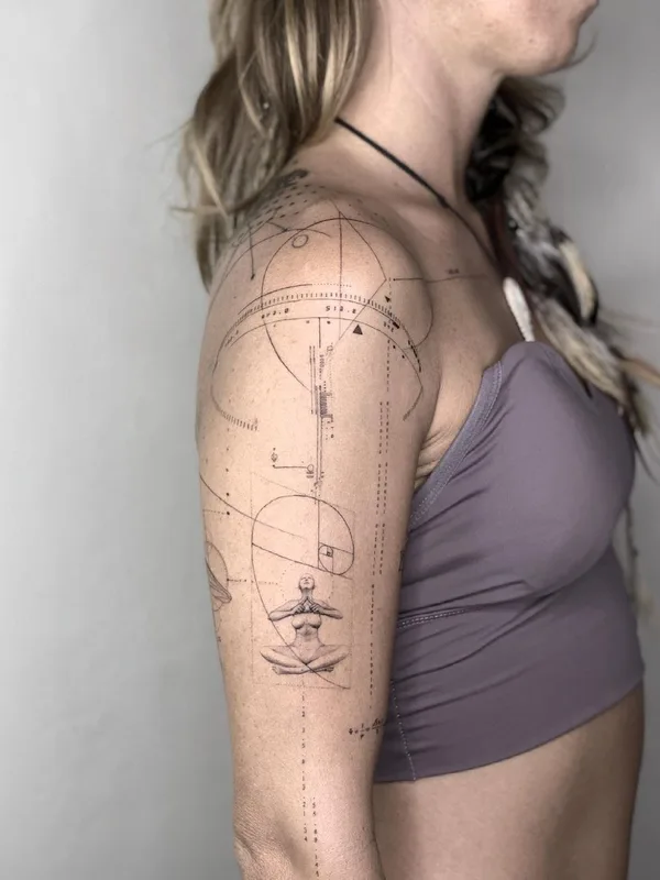 female black geometric 纹身 在 full sleeve #41500 | 纹身师 Arie