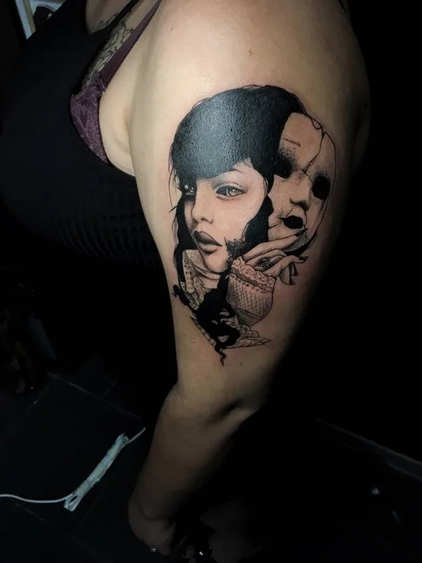female black and grey black and grey татуировка на upper arm #32242 | Тату мастер Владислав Калугин