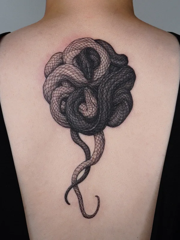 black and grey black and grey tatuaje en upper back #58490 | Tatuador Intat