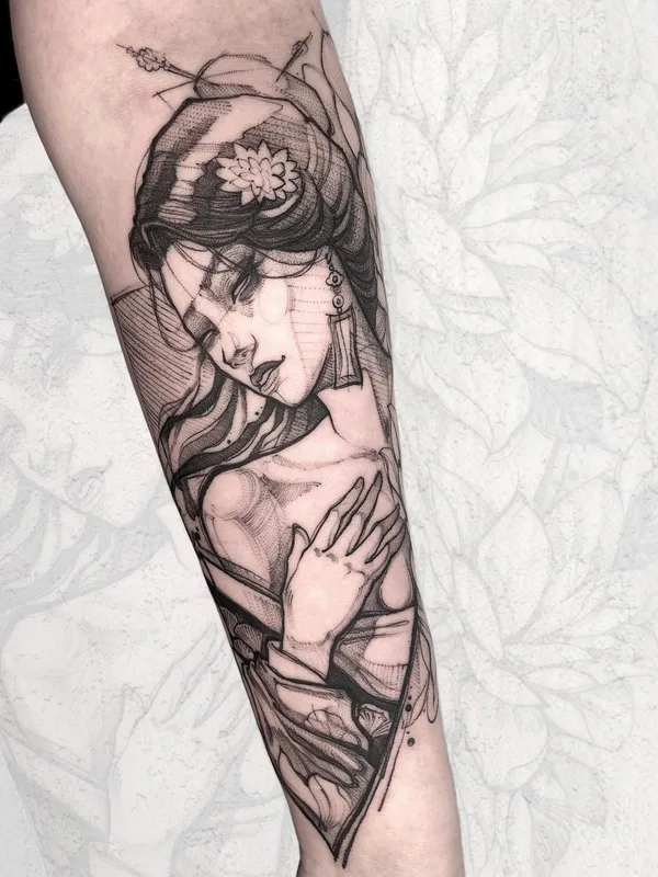 female black and grey sketch татуировка на forearm #43047 | Тату мастер Виталий Яковлев