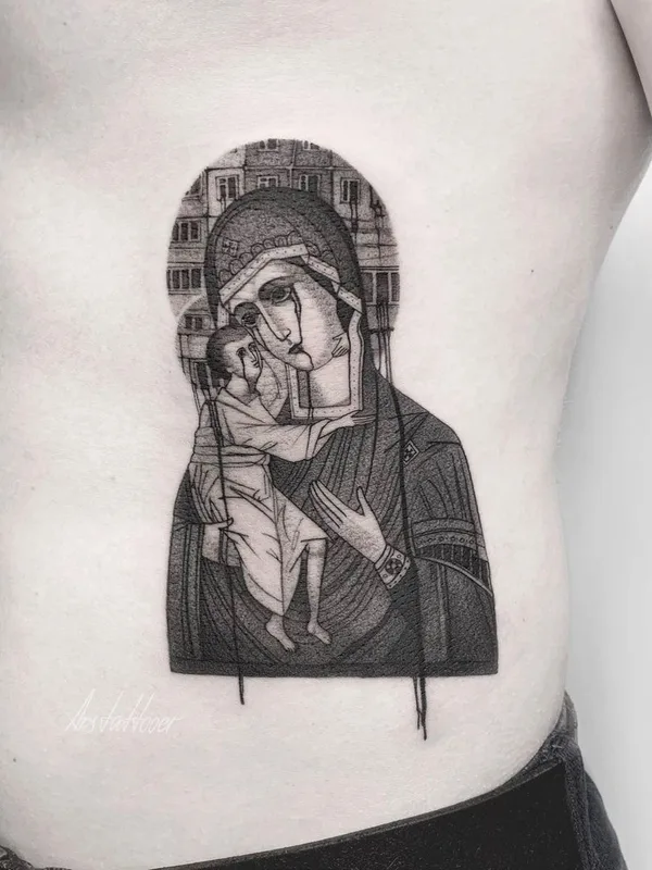 black and grey blackwork tatuaje en ribcage #43075 | Tatuador Александр Арисов
