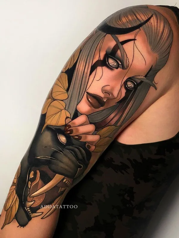 female black and grey realism татуировка на full sleeve #43090 | Тату мастер Алина Гокк