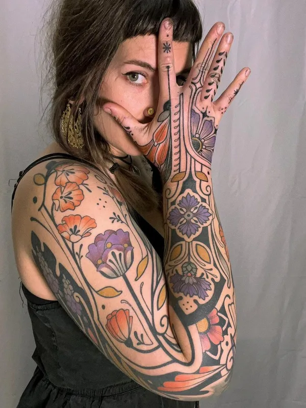 female color ornamental татуировка на full sleeve #60748 | Тату мастер Katharina Eckert (@mo_kathi)