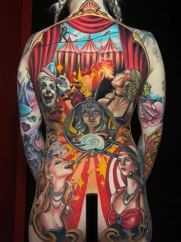 female color realism татуировка на full back #60767 | Тату мастер Paul Marino