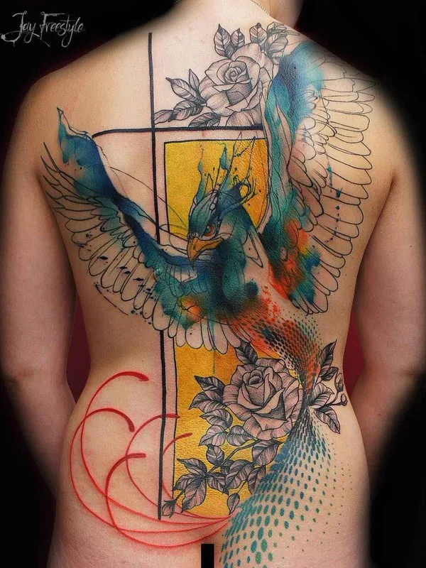 color watercolor tatouage sur full back #9940 | Artiste tatoueur Jay Freestyle