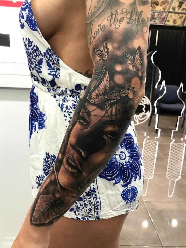 female black and grey realism татуировка на full sleeve #10296 | Тату мастер Drew Apicture