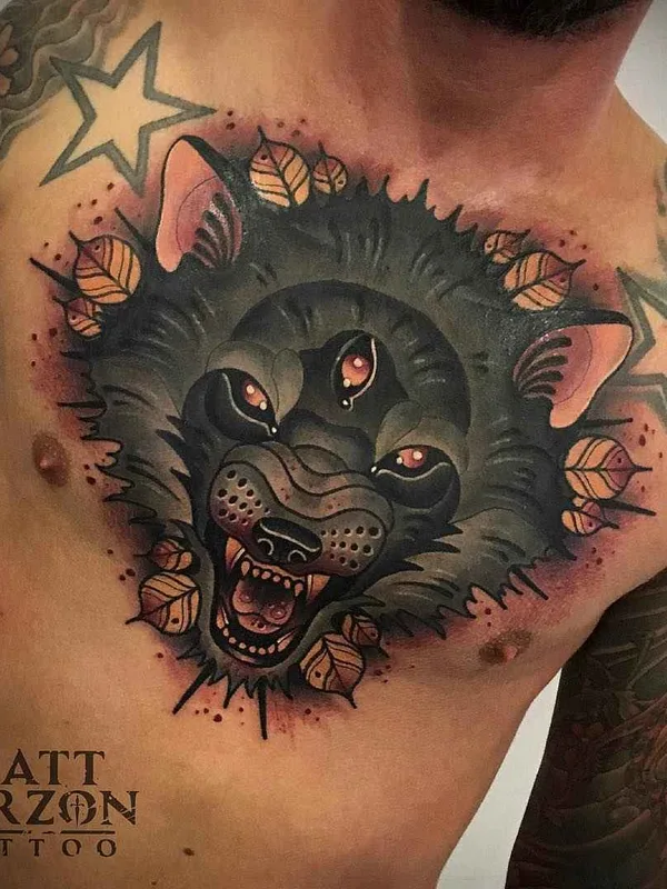 male color neo traditional Tatuaggio su chest #9985 | Tatuatore Matt Curzon
