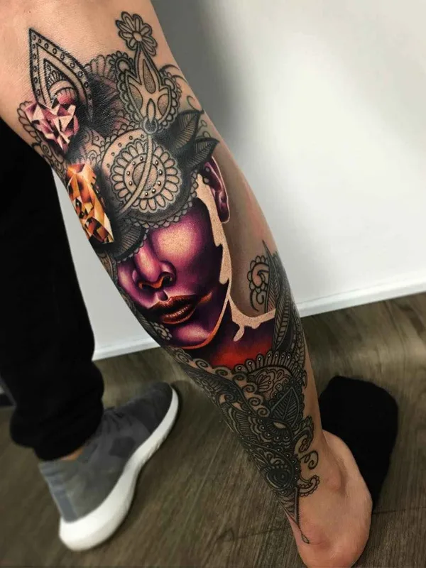 female color realism татуировка на calf #9971 | Тату мастер Ryan Smith The Scientist