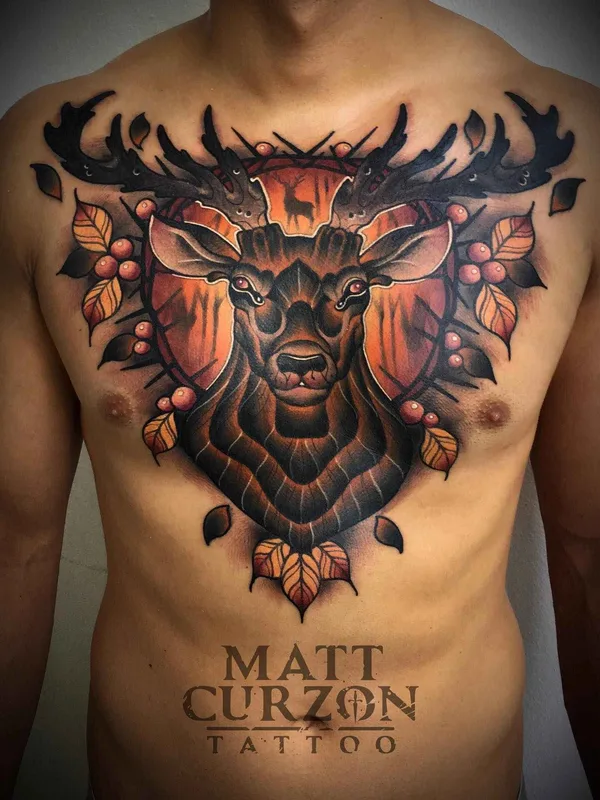 male color neo traditional Tatuaggio su chest #9987 | Tatuatore Matt Curzon