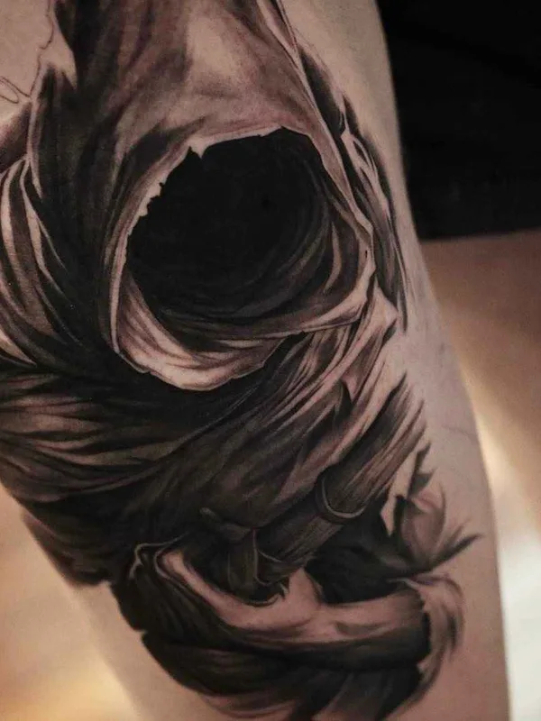 black and grey black and grey tattoo on thigh #9553 | Tattoo Artist Ben Thomas