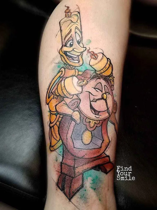 color cartoon tattoo auf calf #10084 | Tätowierer Russell Van Schaick