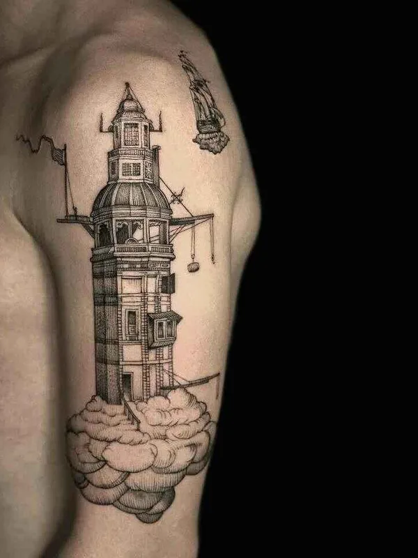 black and grey blackwork tatouage sur upper arm #16729 | Artiste tatoueur Marco C. Matarese