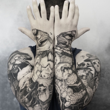 Мрачный мир сказок в татуировках Piotr Bemben