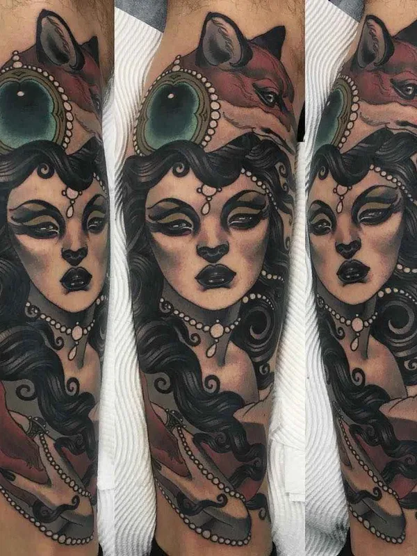 color neo traditional Tatuaggio su calf #10638 | Tatuatore Emily Rose Murray