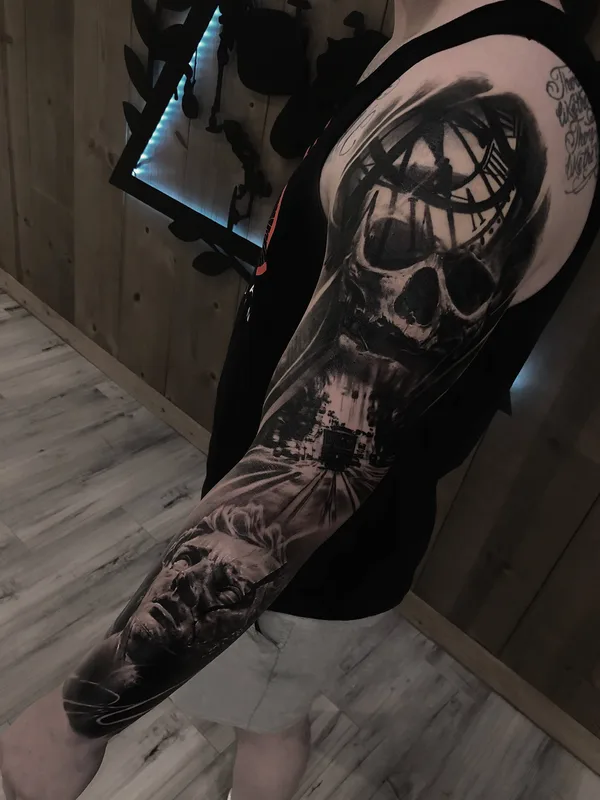 black and grey realism Tatuagem em full sleeve #27409 | Tatuador Alex Oberov