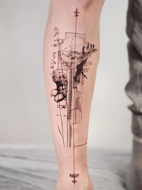 black and grey sketch tatuaje en calf #47575 | Tatuador Simge Güleryüz