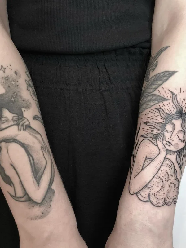 black and grey linework татуировка на forearm #47688 | Тату мастер Jessi