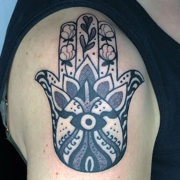 Graphic tattoo by Zox Volkov in Portland