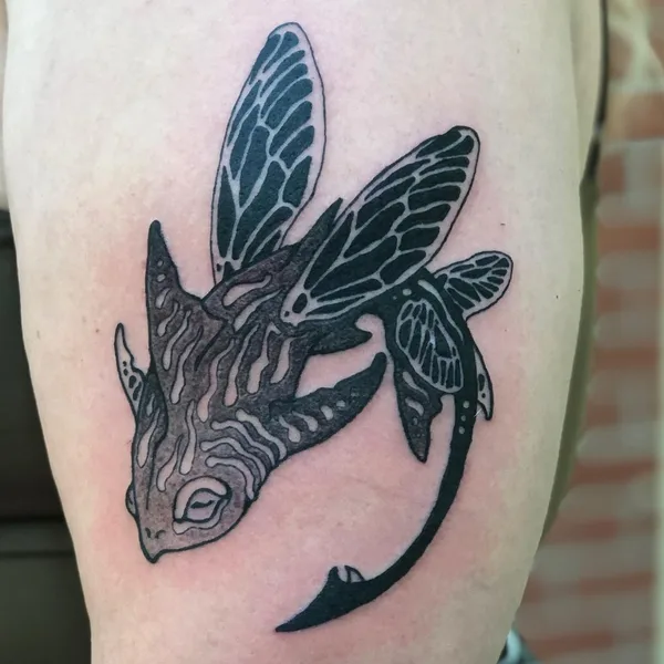 Graphic tattoo by Zox Volkov in Portland