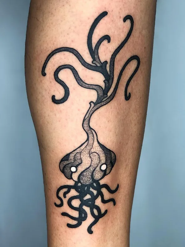 black and grey blackwork Tatuaggio su calf #47741 | Tatuatore Zox Volkov