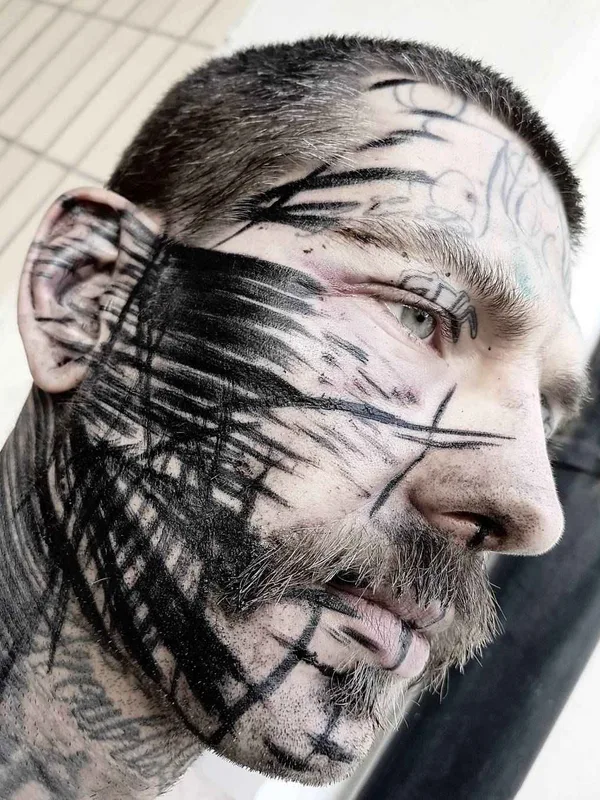 male black blackwork татуировка на face #10998 | Тату мастер Valerio Cancellier