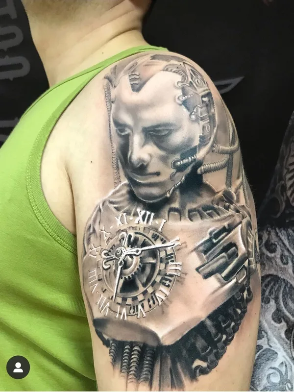 black and grey biomechanical татуировка на shoulder #35200 | Тату мастер Николай Ярмак 